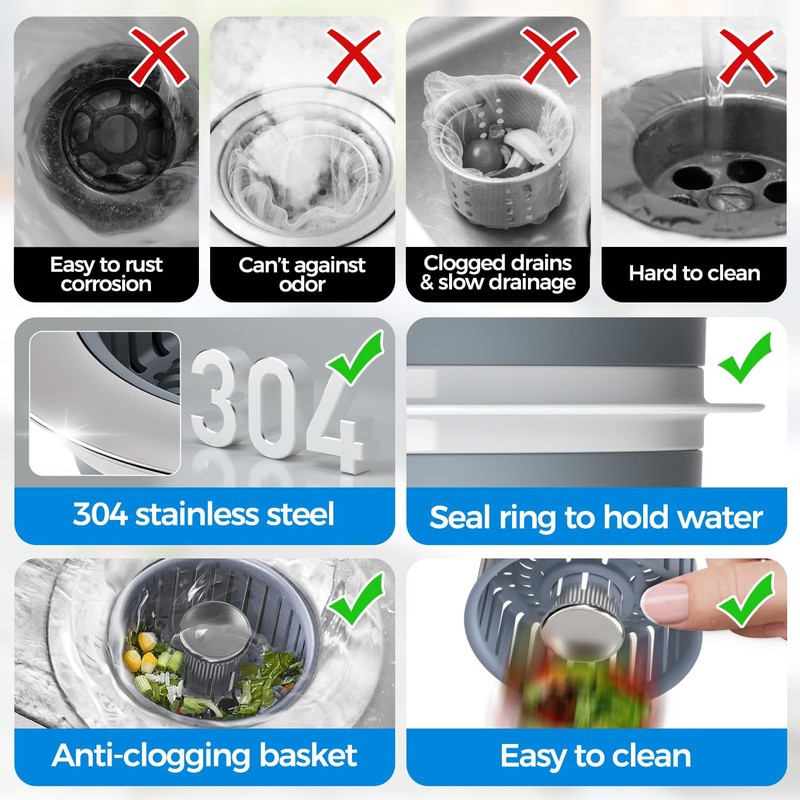 Upgraded 2Pack 3in1 Kitchen Sink Drain Strainer & Sink Stopper,