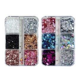 ISHR Nail Hologram Round 2 Case Sequins Ultra Thin Bling Accessories Gel Nail Body Face Decor Parts Nail Art Handmade DIY Craft Wedding Christmas Valentine (A)