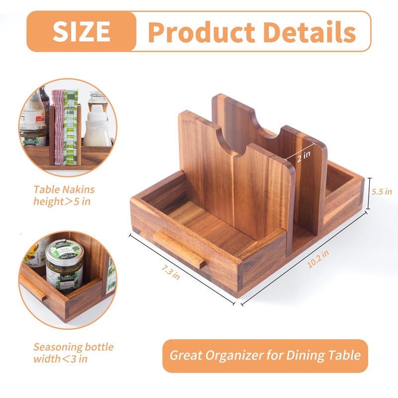 Napkin Holder for Table, Wooden Napkin Holder with Salt and