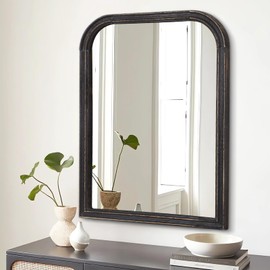 Farmhouse Bathroom Wall Mirror Wood Frame Rustic Hanging Mirror Decor Vintage Rectangular Horizontal Small Mirrors for Wall Living Room Bedroom Vanity Entryway Hallway Rustic Black