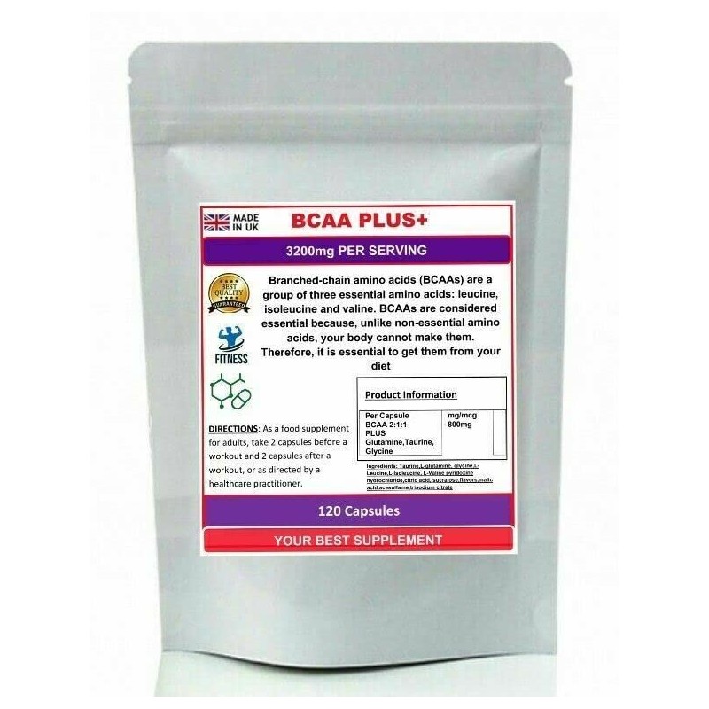 BCAA Branched Chain Amino Acid Plus+ GLUTAMINE,Taurine,GLYCINE SuperStr Capsules 120
