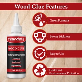 Yeardera Wood Glue, Professional Furniture Repair Glue, Clear Carpenter Glue, Strong Wood Glue for Crafts, Furniture, Wood Floor and Wood Products (150g/5.1oz)