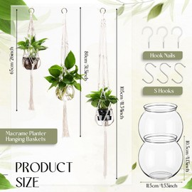 Colingmill 6 Pieces Plastic Plant Propagation with Boho Macrame Plant Hanger Wall Plant Propagation Station Hanging Plant Holder Include 6 Hooks Kit for Indoor Home Garden Office Decor 3 Size