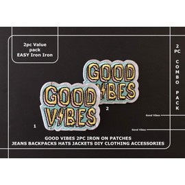 Good Vibes iron on patch for jeans jackets hats Backpacks DIY Clothing accessories cool patches Easy Iron on Unisex men women girls Kids