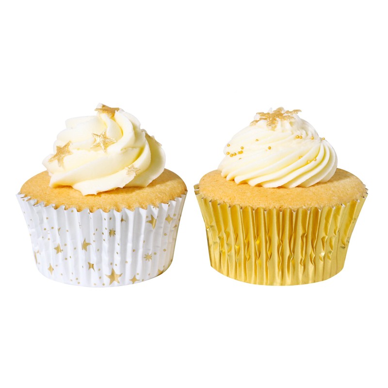 PME Christmas Foil-Lined Cupcake Cases - Golden Stars (Pack of