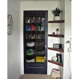 TidyMaster 2 Pack Extra Large Hanging Over Door Shoe Organizers,closet shoe organizer shoe rack organizer shoe storage,12+6 Crytal Pockets,8+8 Hooks,black (59"x 21.6")