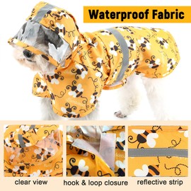 Zunea Waterproof Dog Raincoat with Hood for Small Dogs Lightweight Reflective Puppy Raincoats with Leash Hole Pet Dogs Rain Jacket Poncho Slicker Funny Bees Pattern Costumes Rainwear Clothes Orange M
