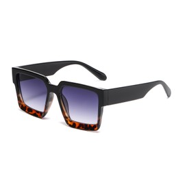 LJCZKA Übergroße Quadratische Sonnenbrille Dicker Rahmen Eckig Brille Für Damen Herren Klassische Rechteckig Mode 90er Vintage UV400 Schutz (SchwarzLeopardGrau)