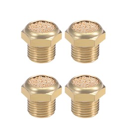 sourcing map 1/8 PT Sinter Bronze Exhaust Silencer with Brass Housing DE de Pack of 4