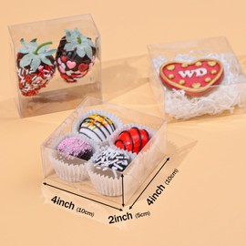 ROSPAKTEK 20pcs 4x4x2 Inch Bakery Boxes with Window for Cookies, Soap, Chocolate Truffles, Macarons, Cakes, Brownies, Pastries, Donuts or Gifts. Party Favor Boxes