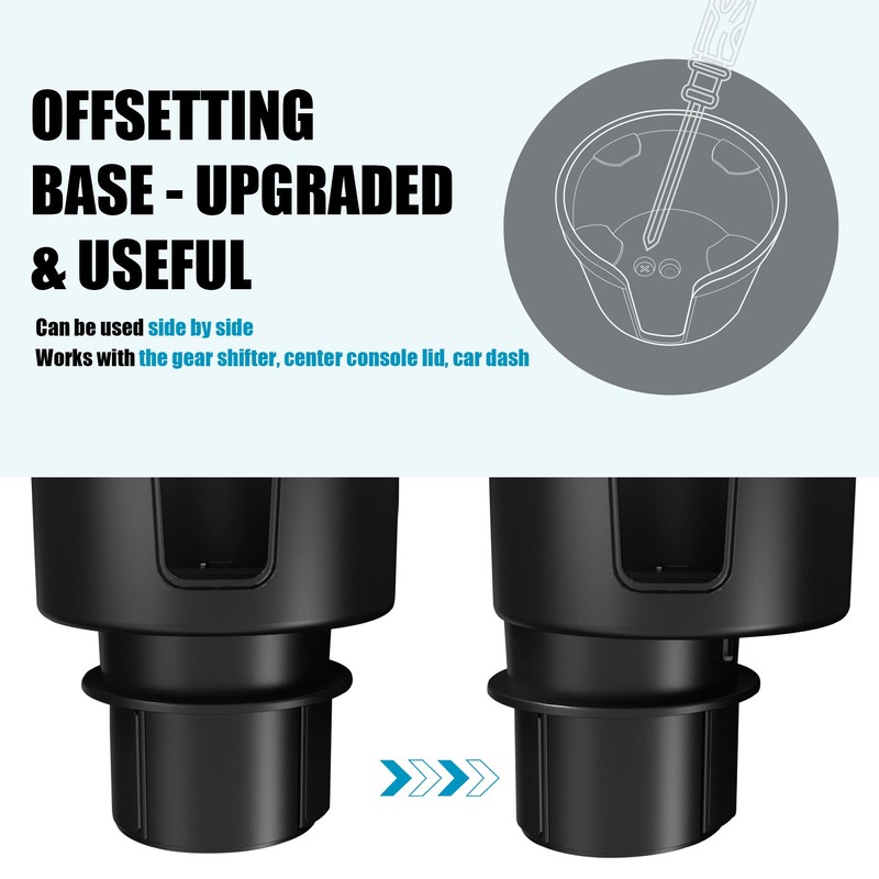 Upgraded Car Cup Holder Expander Adapter with Offset Adjustable Base,