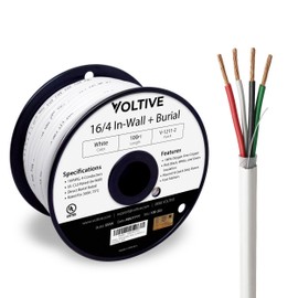 Voltive 16/4 Speaker Wire, in-Wall CL3 & Direct Burial, White, 100ft - 16AWG, 4 Conductors, Stranded Oxygen-Free Copper, UL Listed - V-1211-2