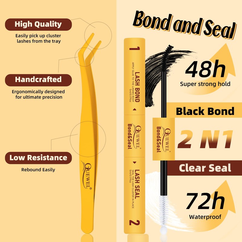 QUEWEL DIY-Lash-Extension-Kit, 3D-Lash-Clusters with 280PCS 30+40+50D EyeLashes Mixed 10-16mm Eyelash