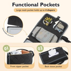 mommore Portable Changing Pad for Baby Newborn Water Resistance Detachable Travel Diaper Changing Mat with Wipes Pockets Baby Essentials Gifts (Black)