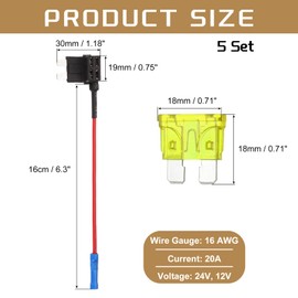 DMiotech Fuse Tap 24V 12V Car Add A Circuit Adapter Blade Fuse Taps Kit 20A Medium for Automotive Trucks Marine, 5pcs Yellow