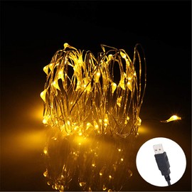 BUYERTIME USB String Lights 5M/16.4ft 50 LEDs, USB Powered Silver Wire Micro Fairy Lights for Indoor Bedroom Wedding Christmas Party Decoration (Yellow)