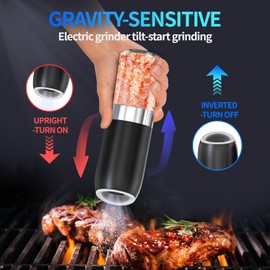 ​Battery Salt and Pepper Grinder Set-Gravity Electric Pepper Grinder,BoAn Automatic Spice Mill Refillable,Ceramic Larger Charmber,Adjustable Coarsenes,LED Light for Kitchen Housewarming Gifts New Home