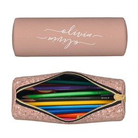 Blush Pink Rose Gold Glitter Pencil Case Student Stationery Pouch Bag Office Storage Organizer Coin Pouch Cosmetic Bag Holder for School College Idea Gift for Back to School Season