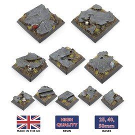 War World Gaming Fantasy Battlefield Rocky Square Bases x 10 (25mm) - 28mm Wargaming Terrain Model Diorama
