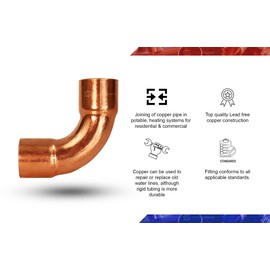 Supply Giant DDMU0058 Long radius 90 degrees elbow fitting, 5/8, Copper