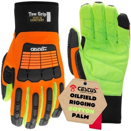 Cestus 3126, Impact Gloves for Men Oilfield, Industrial Corded Cotton Palm for Oil Field Rigging, ANSI A2 Cut Resistant Glove (Medium)