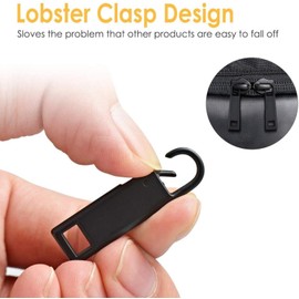 Zipper Pull Tab Replacement Metal Zipper Handle Mend Fixer Zipper Tab Repair for Shoes Luggage Suitcases Bag Jacket (8 PCS) (Black/Silver)