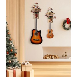 VINCOURNA Wooden Guitar Stand with Shelf, Pack of 2 Guitar Holders for Wall Guitar Wall Mount Guitar Stand for Acoustic Guitar Bass E Guitar Ukulele Stand Accessories Carbonised Black