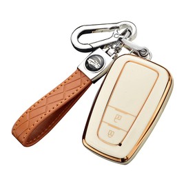 ontto Car Key Case Cover Fits Toyota CHR C-HR Prado Prius Camry Corolla RAV4 2017-2019 Accessories Key Box Key Case Key Cover Key Protection Case 2 Buttons Beige