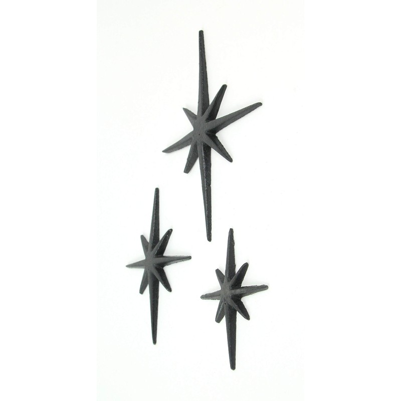 Zeckos Set of Three Black Cast Iron 8 Pointed Wall