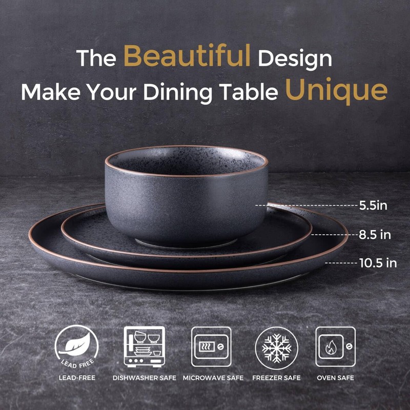 LERATIO Stoneware Dinnerware Sets for 4,Handcarft Ceramic Plates and Bowls