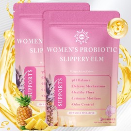 QVQ Women's Probiotic & Prebiotic Slippery Elm Gummies, Pineapple Gummies for Women pH, Gut Health & Immune System, Gluten-Free, Vegan Premium Feminine Balance Gummie, 60 Gummies(2 Pc)
