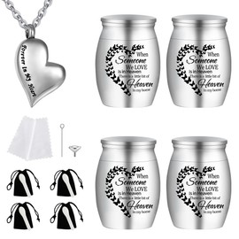 DiDiBirDi Small Cremation Urns for Ashes with Ashes Necklaces,Mini Urns for Human Ashes - 1 Necklaces for Human Ashes and 4 Piece Stainless Steel Funeral Small Ashes Keepsake for Men & Women
