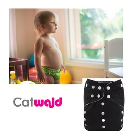 Catwald Pañales Ecologicos de Tela Junior Niños de 2 a 5 Años, Pañales de Tela Ajustables, Lavables y Reutilizables con 1 Absorbente de 5 capas de Microfibra, Pañal Ecologico para Niño y Niña con Doble barrera Antiescurrimiento con Broches Ajustables, Pa