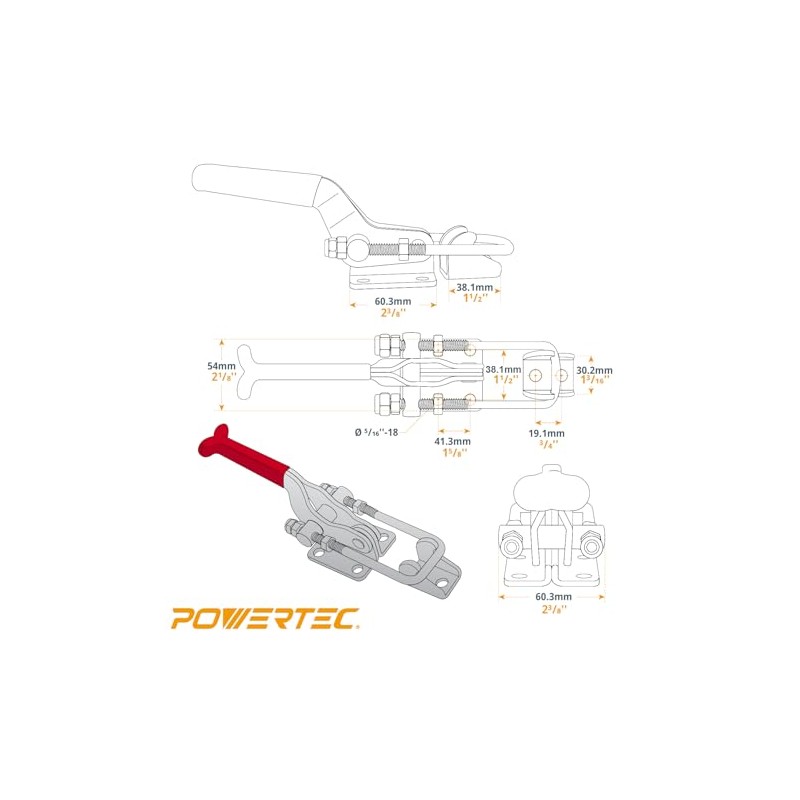 POWERTEC 20306 Heavy Duty Adjustable Latch-Action U Bolt Toggle Clamps