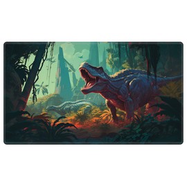 EDGFRTOIO Playmat 24" x 14" Game Mats Tabletop Magic for MTG/TCG Cards, Trading Card Game Playing Stitched Play Mats Commander Deck Gaming Desk Mat Card Gameplay Mats, Jungle Dinosaur T-Rex