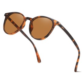 aisswzber Small Round Polarized Sunglasses for Women Men Compact Vintage Style UV400 Protection Classic Lightweight, Amber Tortoise/Brown, Amber Tortoise/Brown