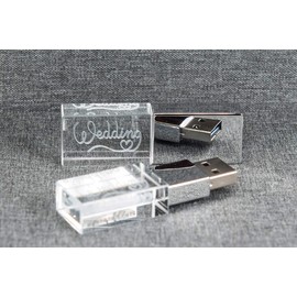 Crystal USB Flash Drive with Box Wedding Design - Elegant Design with Engraving Wedding Design Ideal as a Wedding Gift or for Keepsake Photos. USB 3.0 (Box Grey 1, 8GB)