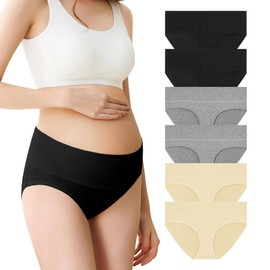 Mama Cotton Maternity Underwear Women's Foldable Pregnancy Panties Under The Bump Maternity Briefs (A 6 Pack, M)