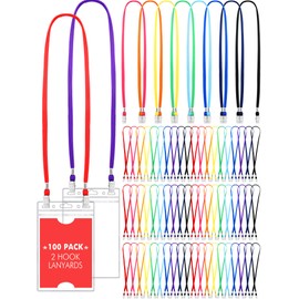Patelai 100 Pack Double Clip Lanyards Bulk Face Mask Lanyards Twist Free 2 Hook Design Adjustable ID Badges Neck Straps for Conferences Office School Class Card Keychain (Mix Color)