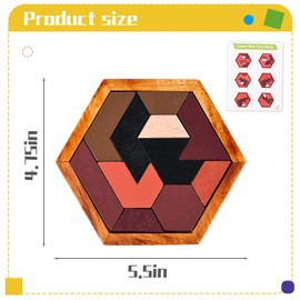 3 otters Hexagon Tangram Puzzle, Wooden Brain Puzzles Challenging Wooden Brain Teasers Puzzle Games Brain Games for Kids Family Party Gift