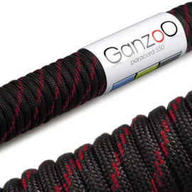 Ganzoo Paracord 550 Nylon Rope for Bracelet, Lead, Collar, 31 m, Black Red