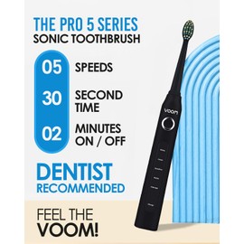 Voom Sonic Pro 5 Electric Toothbrush for Adults - Ultrasonic Electric Toothbrushes with Replacment Brush Head, Dentist Recommended Power Sonic Toothbrush with 5 Modes
