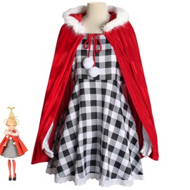 Cindy Lou Who Christmas Costume Dress 5pcs Outfits with Cloak for Girls Christmas Holiday Party Dress up