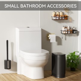 Stainless Steel Bathroom Trash Can and Toilet Brush Set, 1.6 Gallon Small Black Garbage Can with Press Type Lid, Black Narrow Wastebasket for Bathroom Bedroom