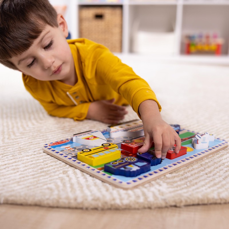 Melissa & Doug Vehicles Wooden Chunky Puzzle (9 pcs), Educational