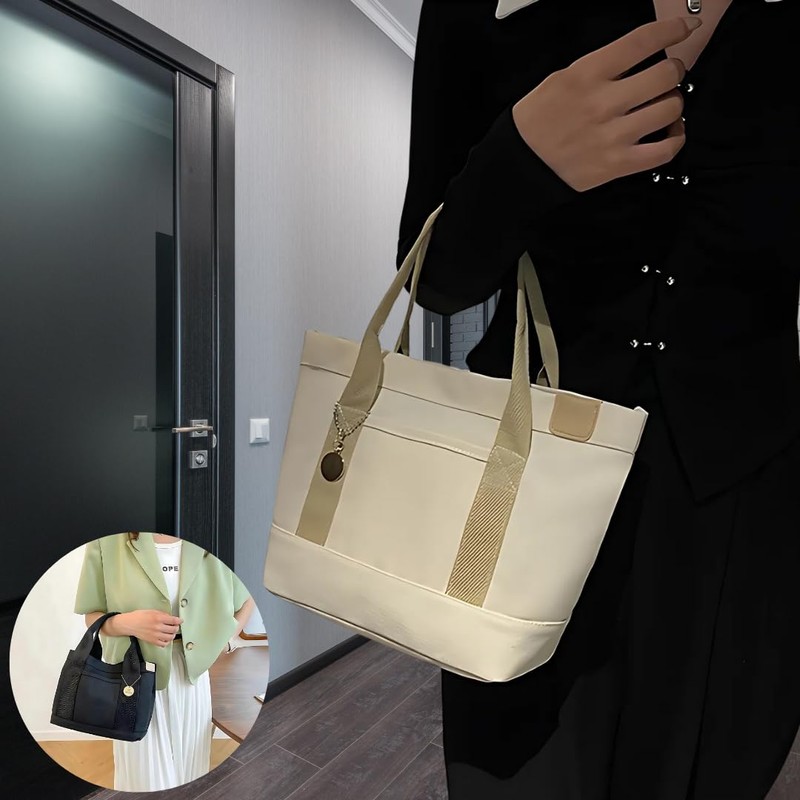 Pokiele Canvas Mini Tote Bag, Lightweight, Freestanding, Divider, For Work