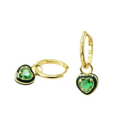 Emerald Zirconia Enamel Heart Hoop Drop Huggie Earrings For Women Girls Minimalist 925 Fashion Sterling Silver 18k Gold Plated, Platinum Plated Hypoallergenic Jewellery with Gift box