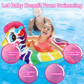 Baby Swimming Ring in Colourful Pony Shape, 3D Baby Float Inflatable Swimming Aid Ring with Seat and Inflator, Cartoon Swimming Seat Swimming Trainer Pool Buoyancy Aid Device for Toddlers 6 Months - 3