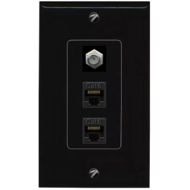 Wall Plate City 3 Port 2 CAT6 COAX Wall Plate Black DecorZ