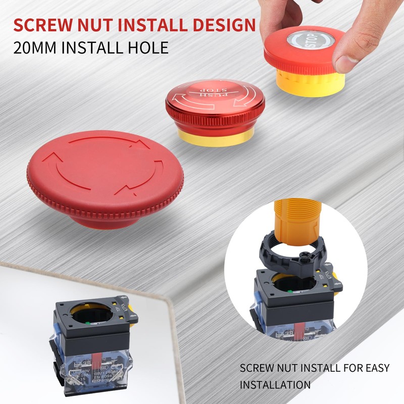 APIELE 22mm Red Φ60 Mushroom Emergency Stop Push Button Switch